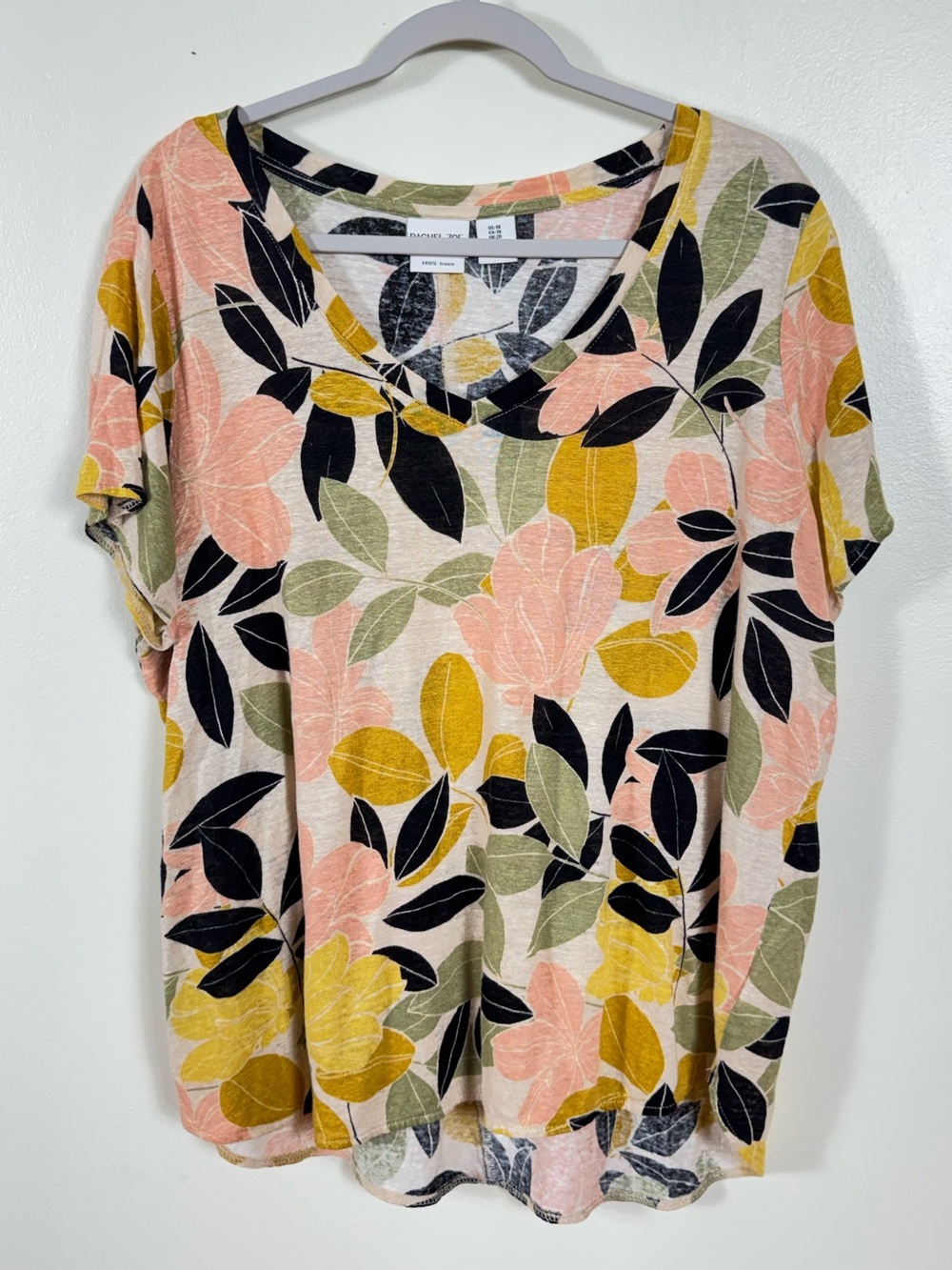Rachel Zoe 100% Linen Blouse Top 1X Floral Euro Summer Coastal Beachy Bohemian